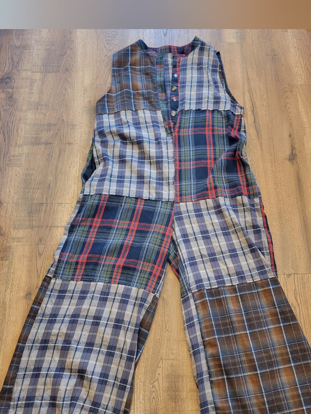 Plaid Patchwork Sleeveless Jumpsuit in Multicolor
